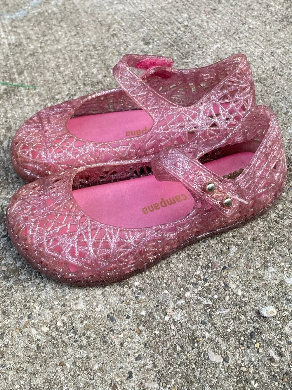 Mini Melissa pink Campana Bell zigzag glitter jelly Mary Jane flats size 7